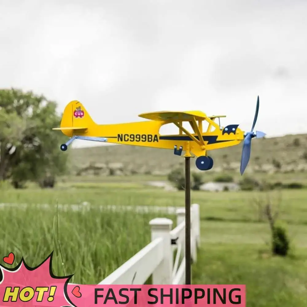 3D Plane Weather Vane Creative Chic Metal Airplane Garden Weather Vane Plug Decor Anti-corrosion Weatherproof for Outdoor Garden