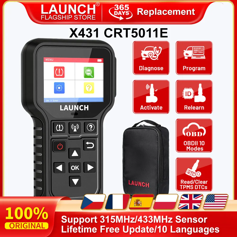 LAUNCH X431 CRT5011E TPMS-Diagnosegerät, Reifendruck, 315 MHz, 433 MHz, Aktivierungssensor, OBD, automatisches stationäres Nachschubprogramm Image
