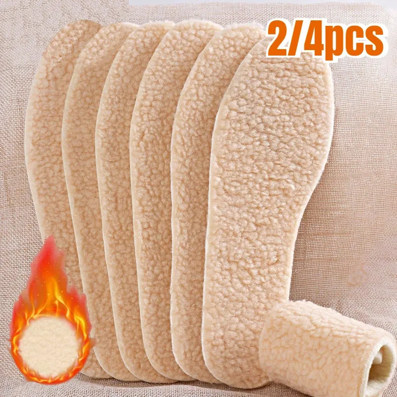 2/4 stücke Natürliche Lamm Fleece Einlegesohlen Männer Frauen Winter Warm Halten Einlegesohle Weiche Wolle Verdicken Kaschmir Schuhe Einfügen thermische Schuh Pads