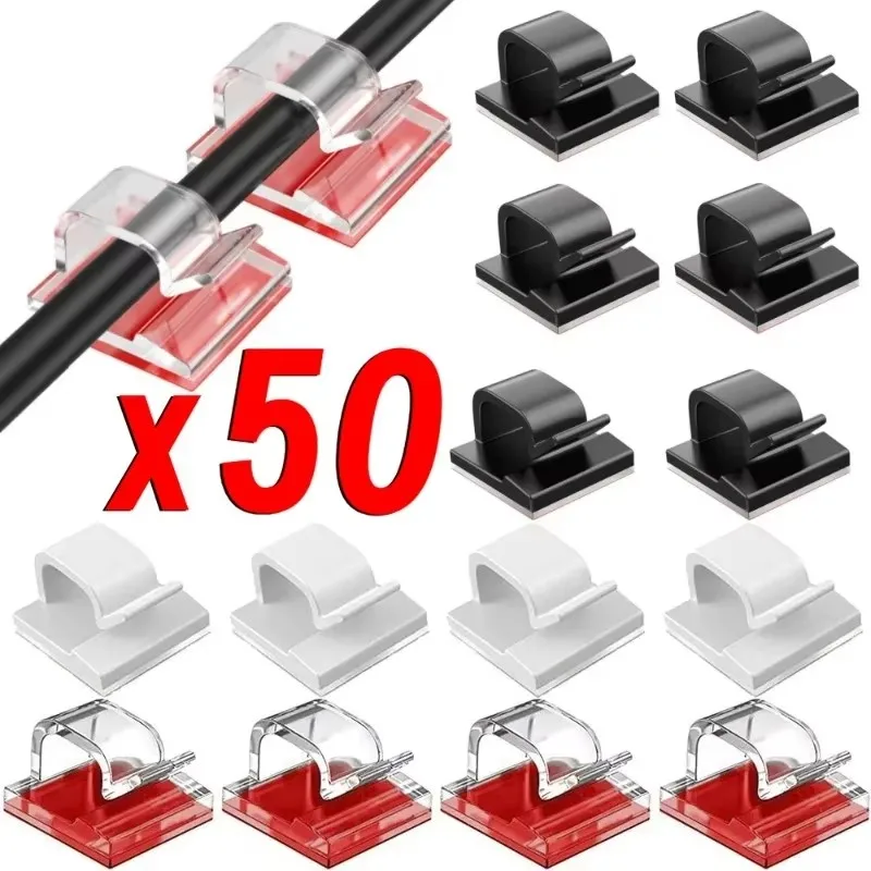10-50Pcs Kabel Organizer Clips Kabel Management Draht Manager Kabel Halter USB Lade Daten Linie Spuler Wand montiert Haken Image