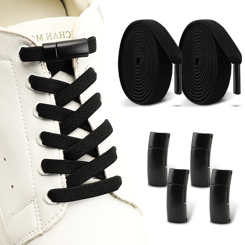1 Paar/2 Paar Metall-Schnallen Magnetische Schnürsenkel 8MM Breite Elastische Schnürsenkel Sneaker Ohne Binden Schuhbänder für Erwachsene und Kinder Schuhzubehör Image