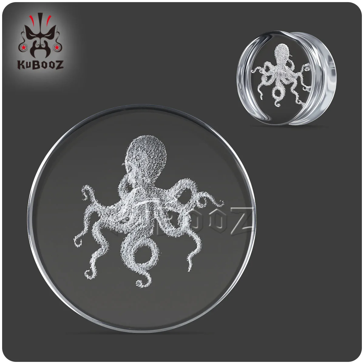 KUBOOZ Transparente Glas-Oktopus-Ohrstöpsel Ohrdehner Piercing-Schmuck für Ohr-Expander und -Strecker Image