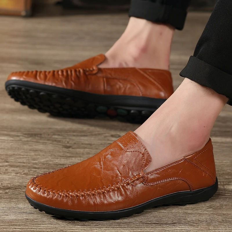 Leder-Herrenschuhe, Casual Luxusmarke, Formelle Herren-Loafer, Atmungsaktive Slip-On Herren-Bootsschuhe in Übergrößen