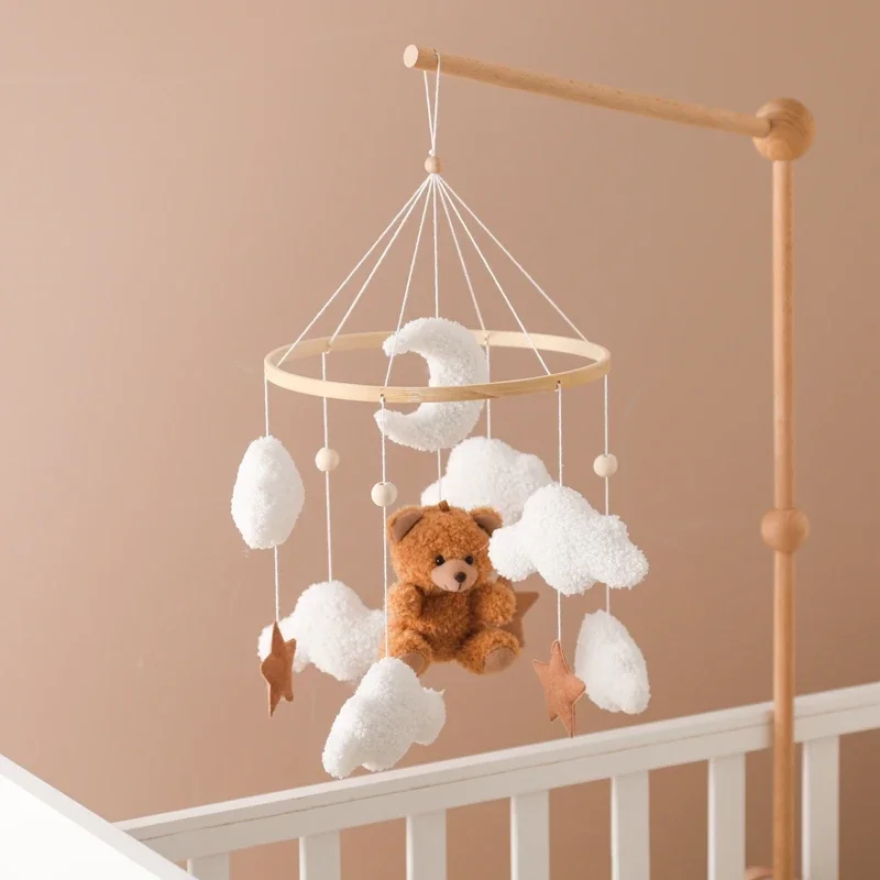Holz Krippe Mobile Baby Bett Glocke Rassel Spielzeug Weiche Filz Cartoon Bär Mobile Hängen Neugeborenen Spieluhr Bett Glocke Hängen Halterung Spielzeug Image