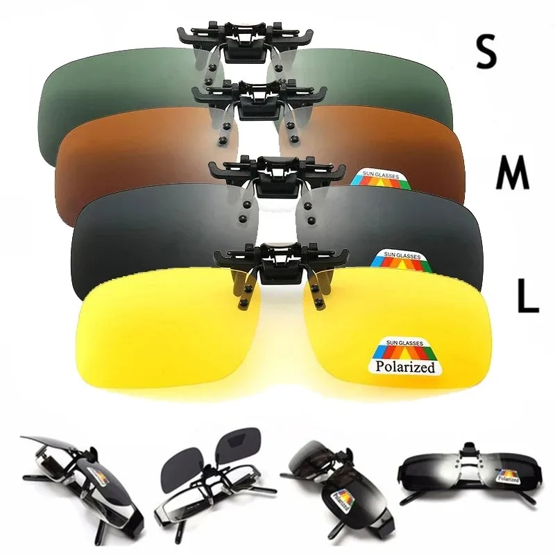 4 farbige graue Gläser polarisierte Sonnenbrille Clip auf hoch klappbaren UV 380 fahren Angeln Nachtsicht Brille Clips Image