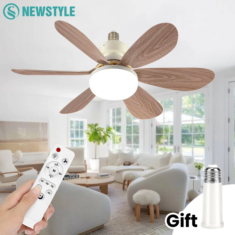 E26/E27 Fassung Geräuscharmer Deckenventilator für den Heimgebrauch mit 40W LED-Nachtlicht, Kabelloser Fernbedienung, Stufenloser Dimmung, Intelligenter Deckenventilator mit Beleuchtung