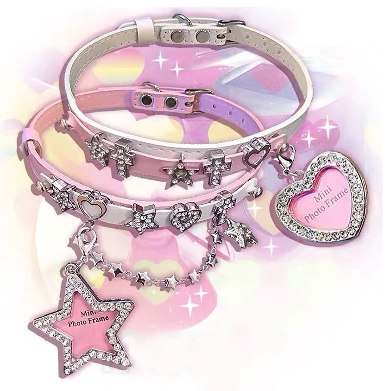 Collana con catene a stella di cristallo rosa moda coreana collana con ciondolo a forma di cuore con ciondoli Harajuku per le donne gioielli Kawaii Sexy