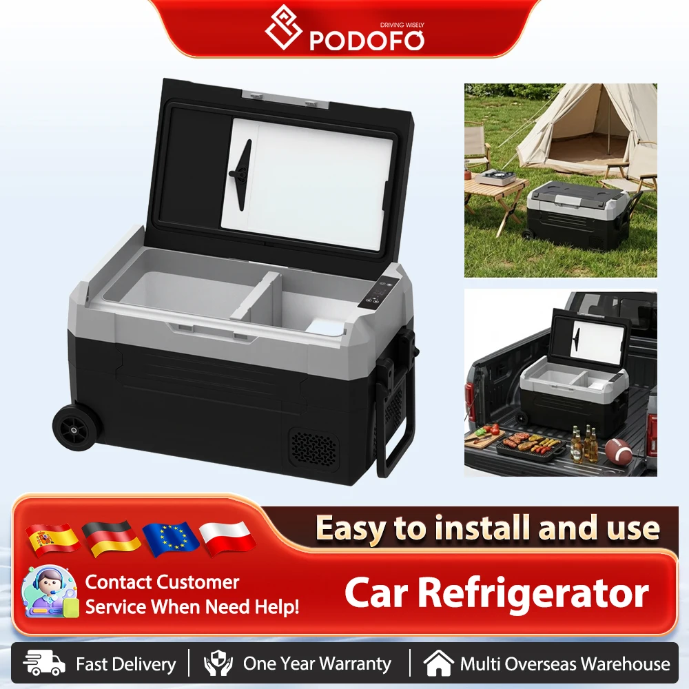 Réfrigérateur de voiture Podofo 35L 45L 55L, réfrigérateur portable à compresseur, mini réfrigérateur extérieur, réfrigérateur DC 110-240V pour le camping en plein air