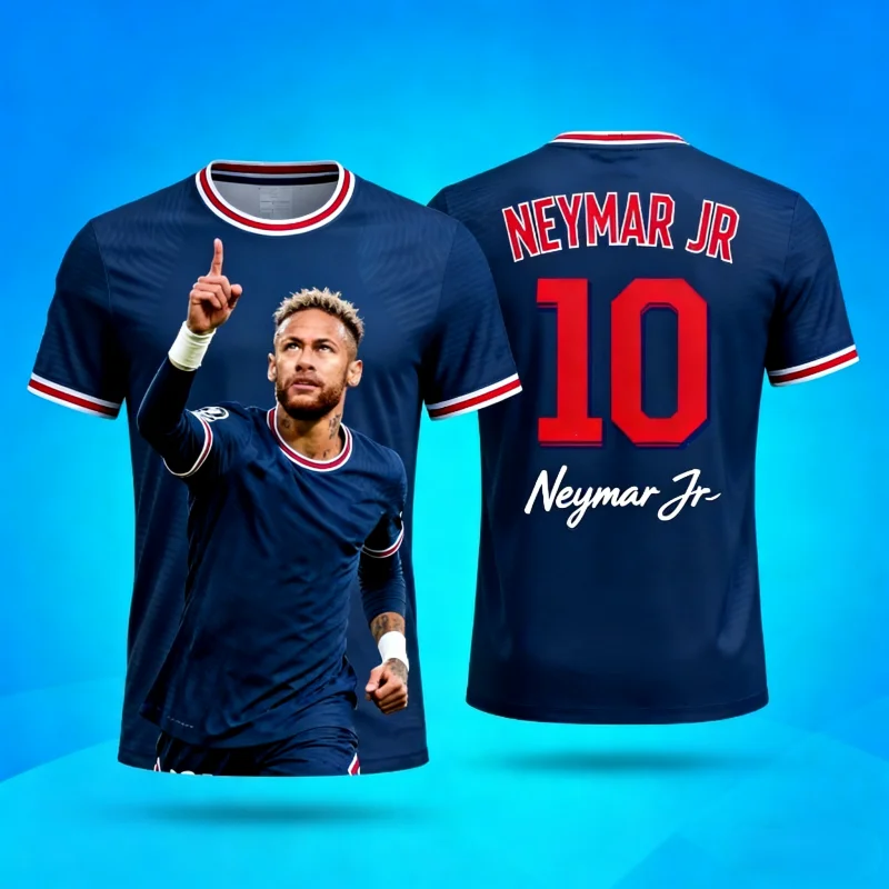 Maillot de football PSG domicile Neymar JR édition 10 à séchage rapide et respirant pour hommes, femmes, enfants et toute la famille – Haut d'été à manches courtes