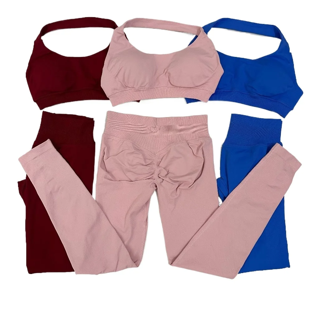 Ensemble de sport sans couture élastique Impact pour femme, vêtements de yoga, leggings de yoga et soutien-gorge de sport halter, ensemble 2 pièces, tenue d'entraînement