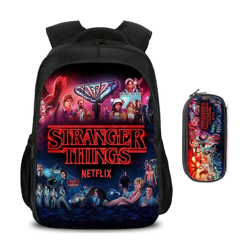 Sac à dos double couche Stranger Things, 2 pièces/ensemble, sac à dos d'école pour enfants, sacs à crayons, sacs d'école pour garçons et filles, meilleur cadeau