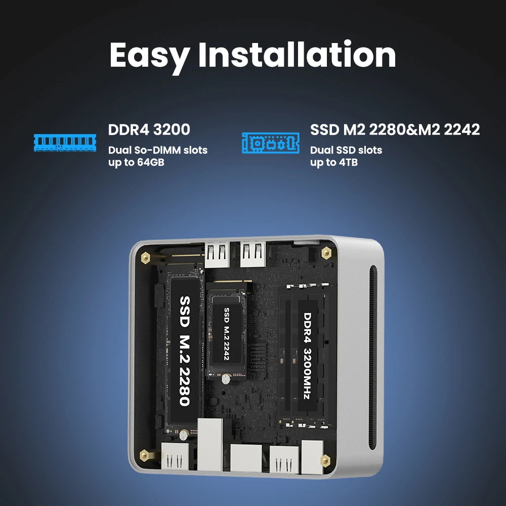 Mini PC 6C/12T Genmachine AMD Ryzen 4800U 5300U 5600H 5600U ES 45W TDP 4K@60Hz WiFi6, Ultra-Slim Diy Gaming Computer