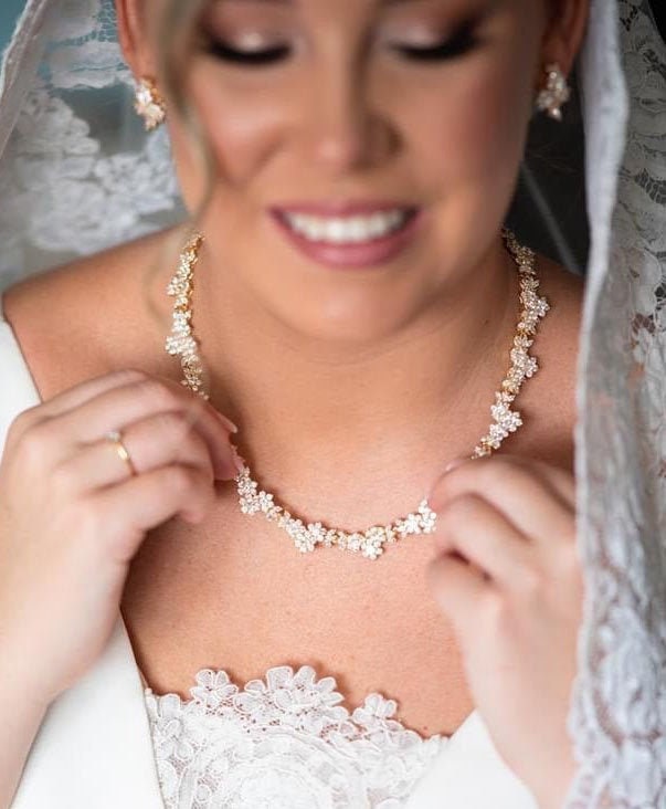 Collana da sposa floreale, collana da sposa con sfondo, collana da sposa in cristallo, gioielli da sposa, gioielli da sposa, collana da sposa in crist