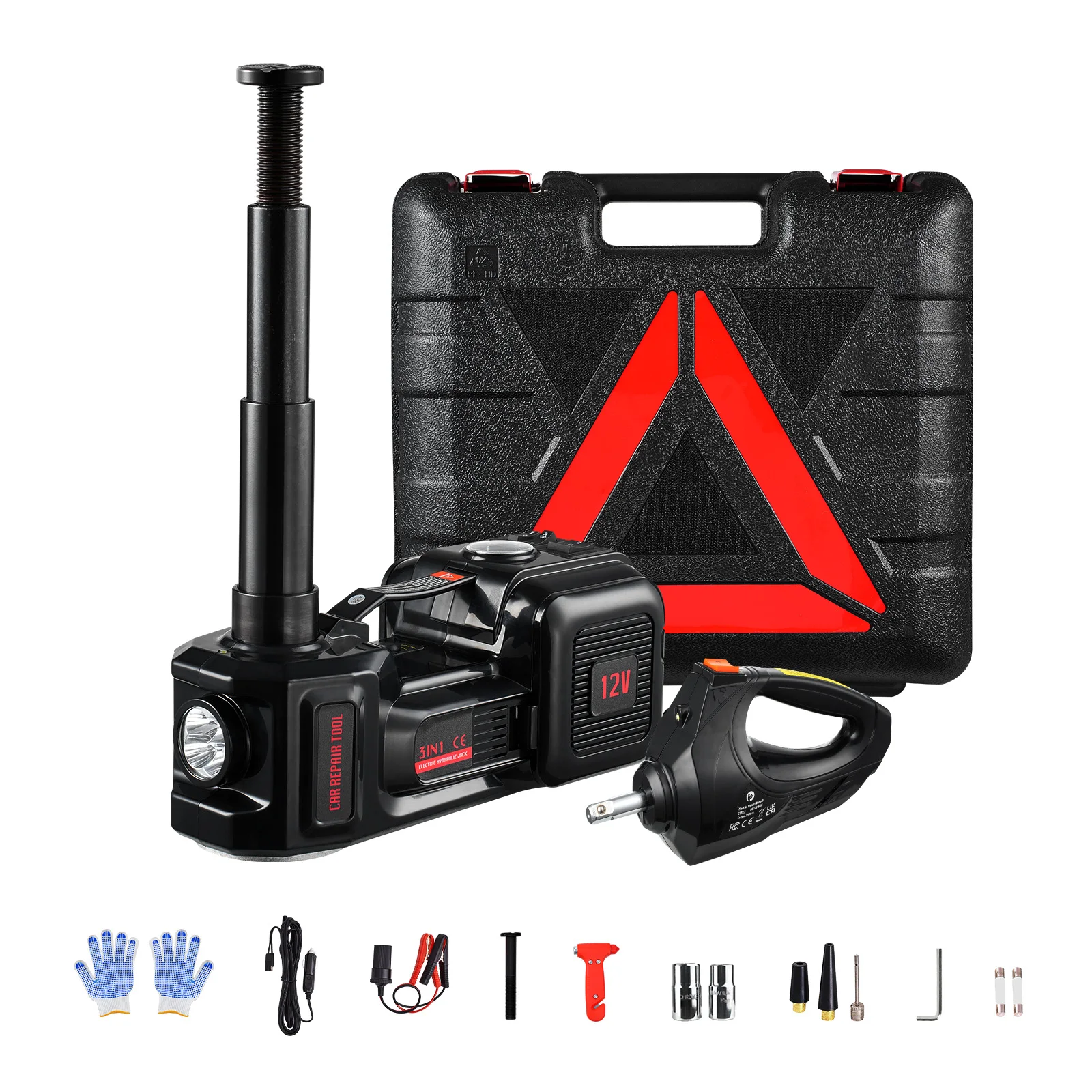 SucceBuy 5T Cric per auto elettrica Martinetto elettrico a forbice 12V Smontagomme con avvitatore elettrico e luce a LED per camion SUV berlina
