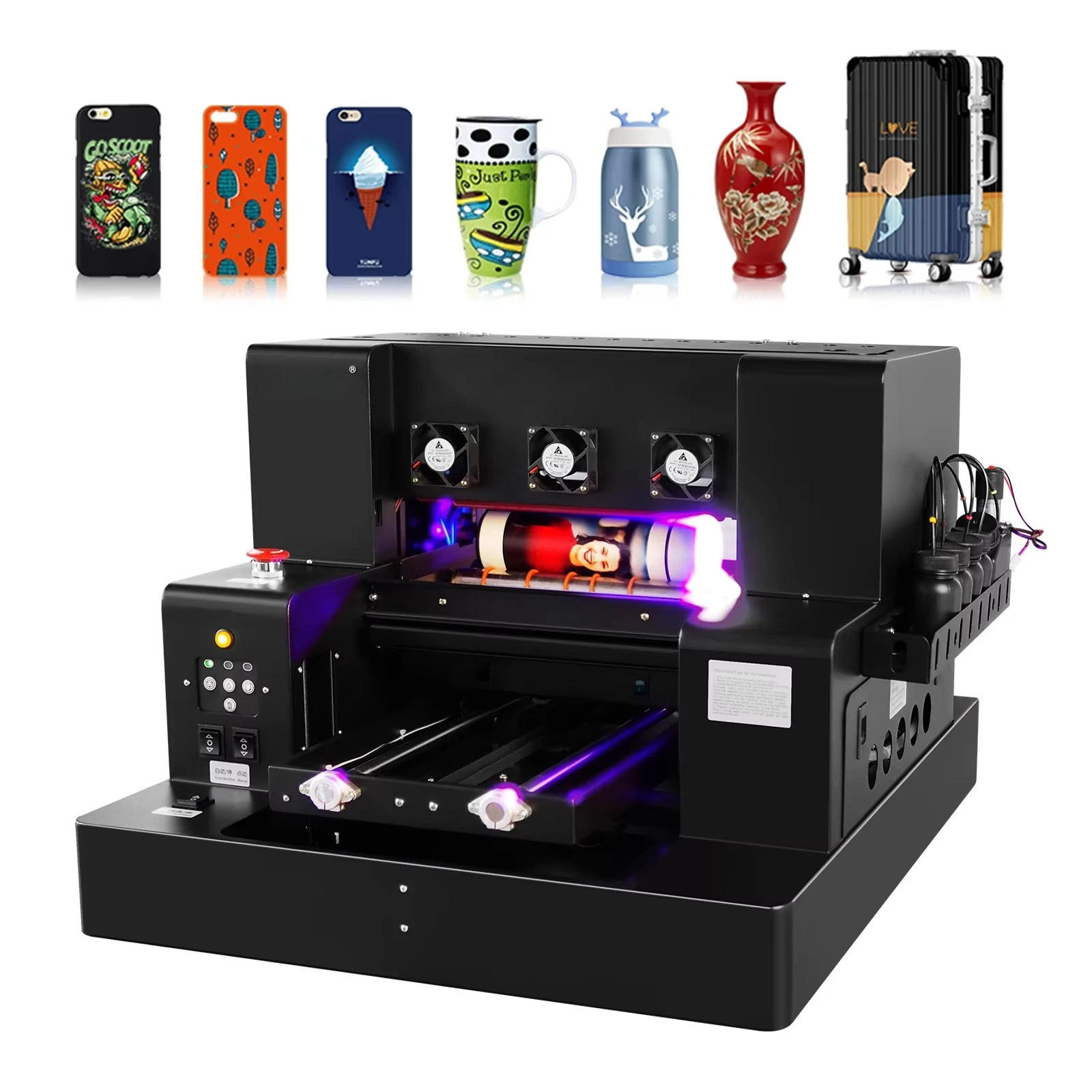 Stampante UV DTF per custodie per telefoni, penne, acrilico, pelle, legno, vetro, bottiglie, adesivi, stampanti a getto d'inchiostro multicolore A3 A4 UV, consegna rapida