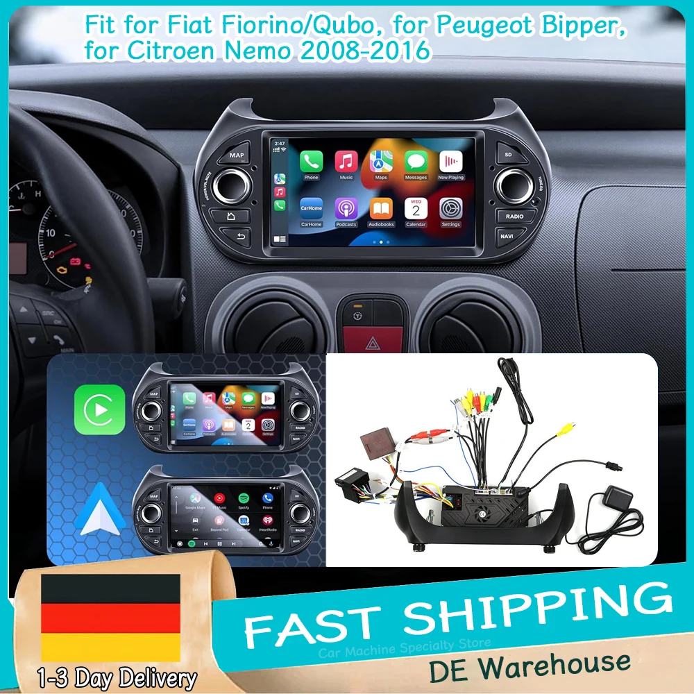 Autoradio Android 15 con GPS 7'' per Fiat Fiorino/Qubo, Peugeot Bipper, Citroen Nemo 2008-2016, 2+64G WiFi Bluetooth