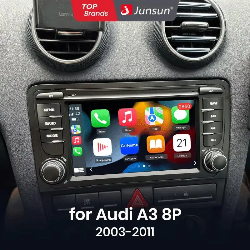 Autoradio Android Junsun 7" per Audi A3 8P S3 2003-2012, CarPlay, sistema multimediale stereo intelligente, 4G, GPS, RDS, DSP, DAB+, lettore 8 core