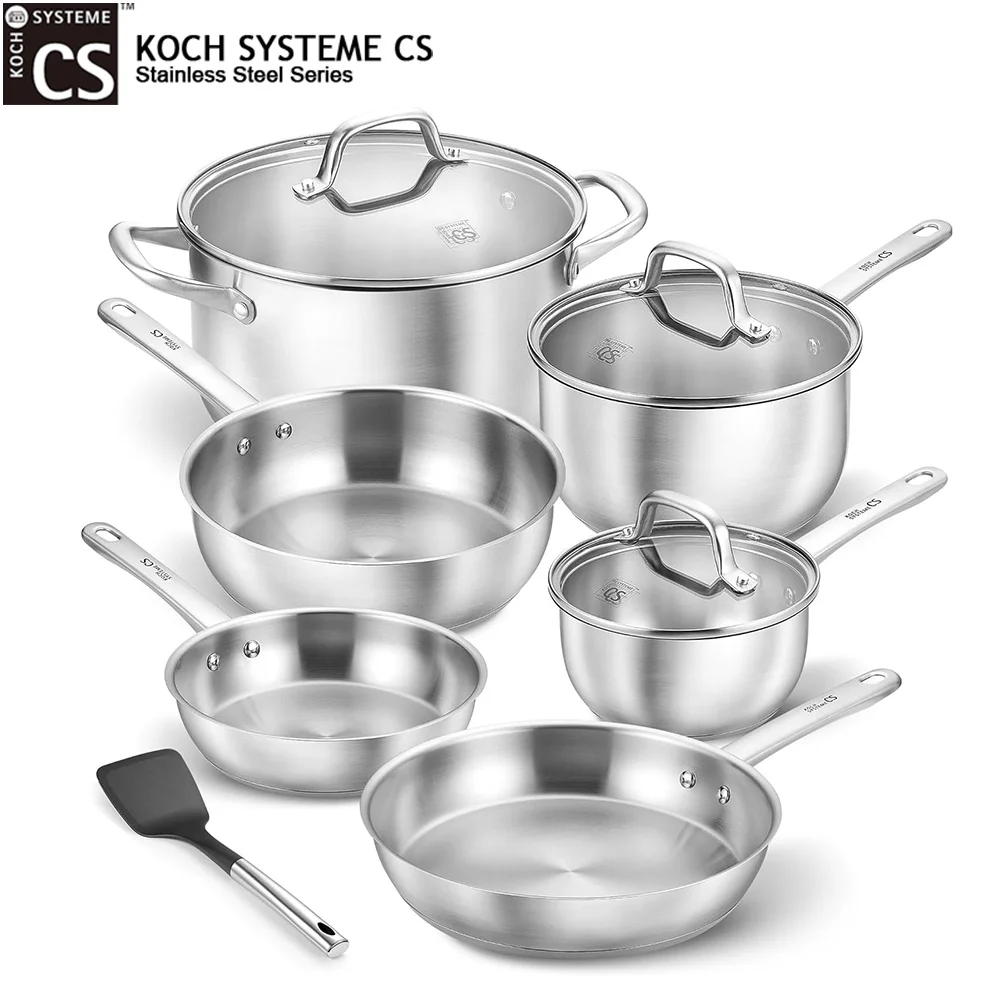 Set di pentole e padelle KOCH SYSTEME CS in acciaio inox, 10 pezzi, antiaderenti, padella, pentola per zuppa, pentola per latte, set di pentole compatibili con l'induzione