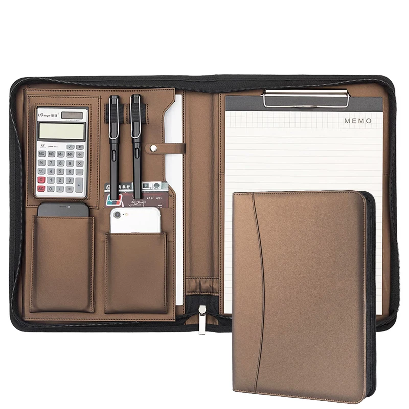 Multifunktionale Konferenzmappe Dokumentenmappe A4 Geschäfts-Aktenordner Leder-Vertragsmappe Büro-Ablageordner Bürobedarf Image