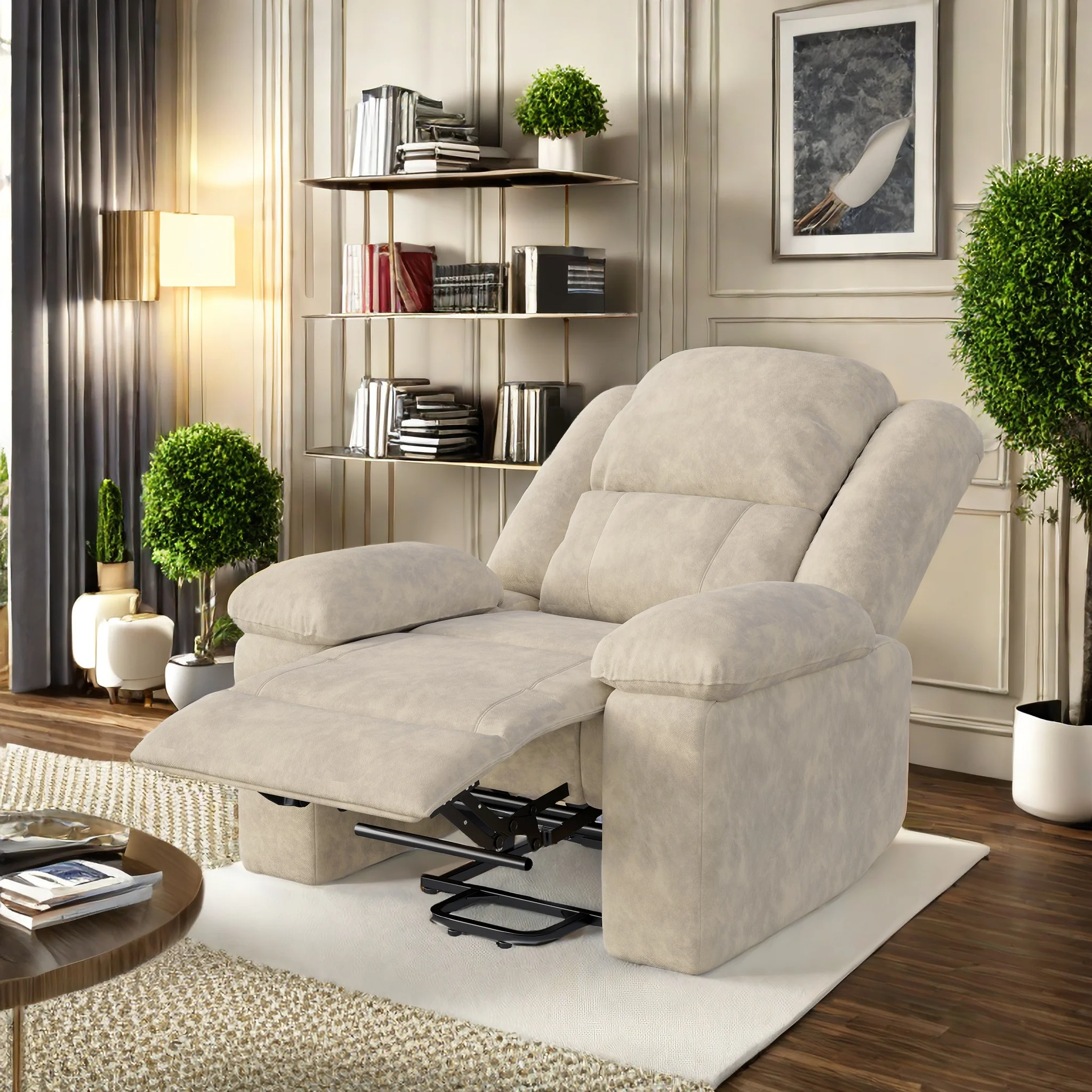 Elektrischer Relaxsessel, Fernsehsessel, Massagesessel mit Aufzug Vibration Heizung Liegefunktion, Kann Stehen, 8 Uhr Massage, Taille 2 Punkte Heizung, Vergoldungstuch, Braun