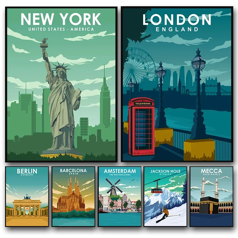 Vintage Stadt Reise Poster London New York Lissabon Venedig Sydney Rom Italien Leinwand Malerei Nordic Moderne Bild Zimmer Home Decor