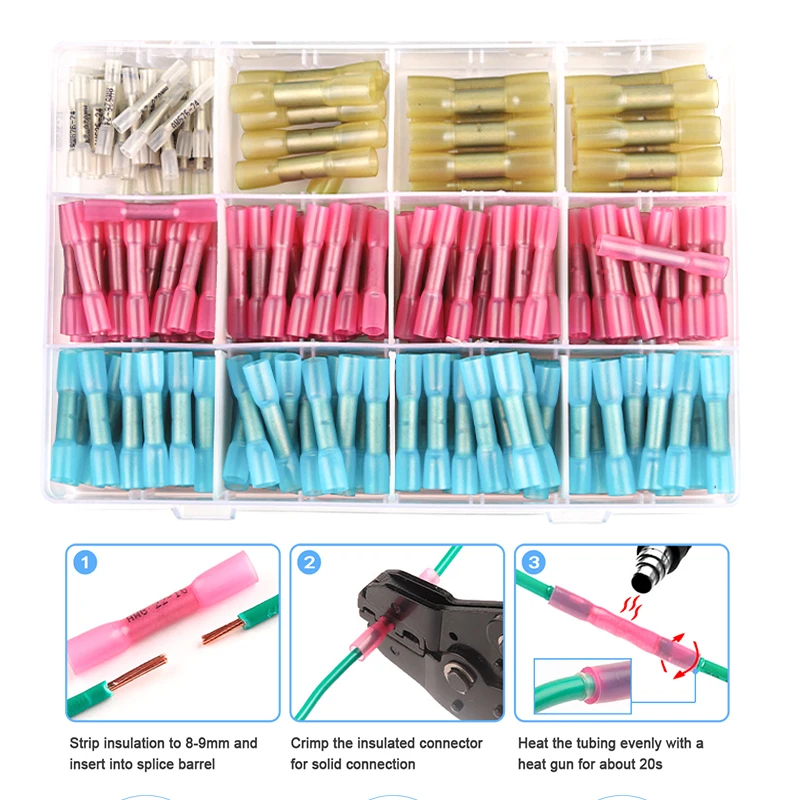 Boxed Heat Shrink Butt Wire Connectors Wasserdichte isolierte Automobil-Marine-Draht-Crimp-Anschlüsse Image