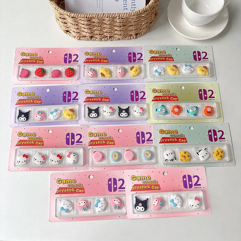 4 Stück Cartoon-Daumenstick-Griffkappen für Nintendo Switch 2 JoyCon Controller Analog-Joystick-Schutzgehäuse Weiche Silikonhülle Image