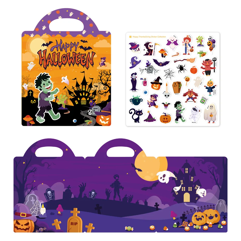 Wiederverwendbares Stickerbuch für Kinder von 3–6 Jahren: Halloween-Weihnachtsaktivität für frühes Lernen, DIY-Lernspielzeug für Kleinkinder, Fokustraining Image