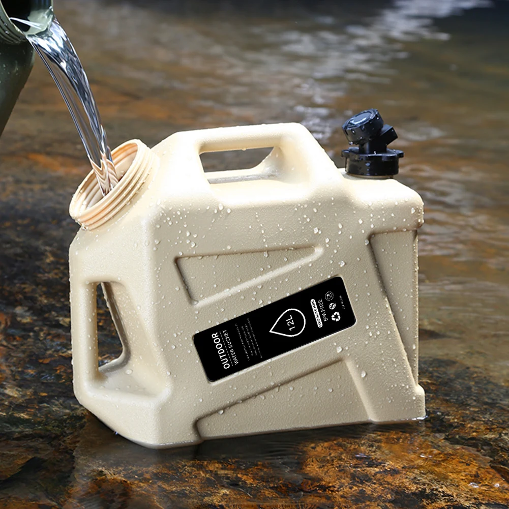 12L tragbare Notfall-Wasserkanne mit Zapfhahn, Trinkwassereimer, großvolumiger Wasserspender, Träger für Camping und Wandern Image