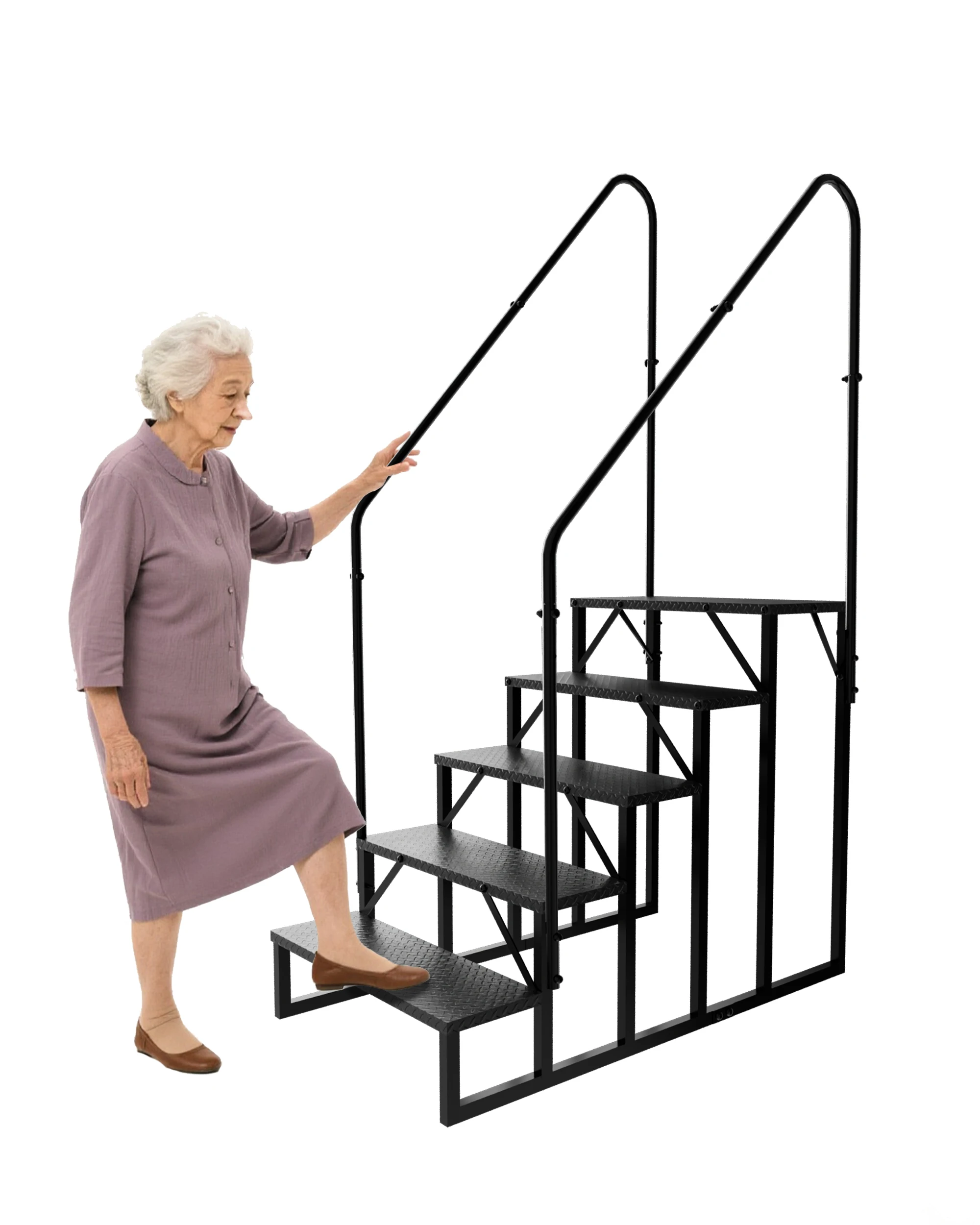 Wohnmobil-Treppen, 5 Stufen, rutschfeste Wohnmobil-Stufen, Whirlpool-Stufen mit 2 Handläufen, 300 kg Whirlpool-Stufen, Trittleiter für RV mit 5. Rädern Image