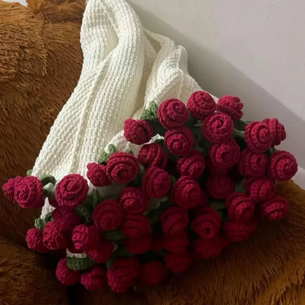 1 Stück Fertige Blumenstrauß-Decke, Weiche und Leichte Gestrickte Wurfdecke für Geburtstag, Hochzeit, Valentinstag, Heimdekoration Image