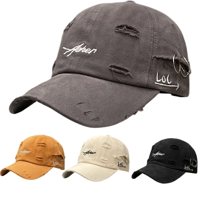 Retro Distressed Washed Baseballkappe mit Zerrissener Buchstaben-Stickerei Unisex Dad-Style Hip-Hop Sonnenmütze