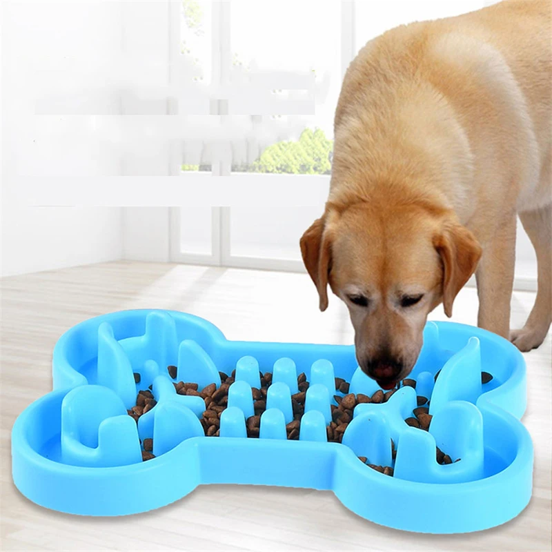 Bol de nourriture lente pour animaux de compagnie bol antidérapant en forme d'os en Silicone pour chien bols d'alimentation pour chats mangeoire de nourriture étanche formation chien nourriture lente