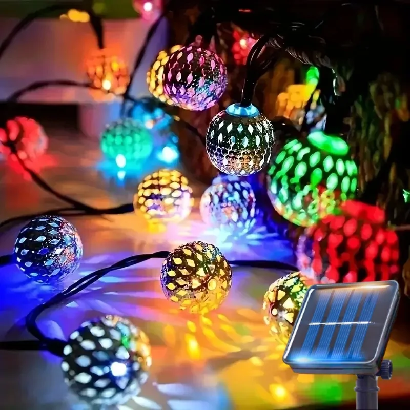Solar marokkanische Kugel Lichterketten LED Solar Outdoor Fee Lampe hängen Festival für Garten Weihnachten Hochzeit Halloween Dekor