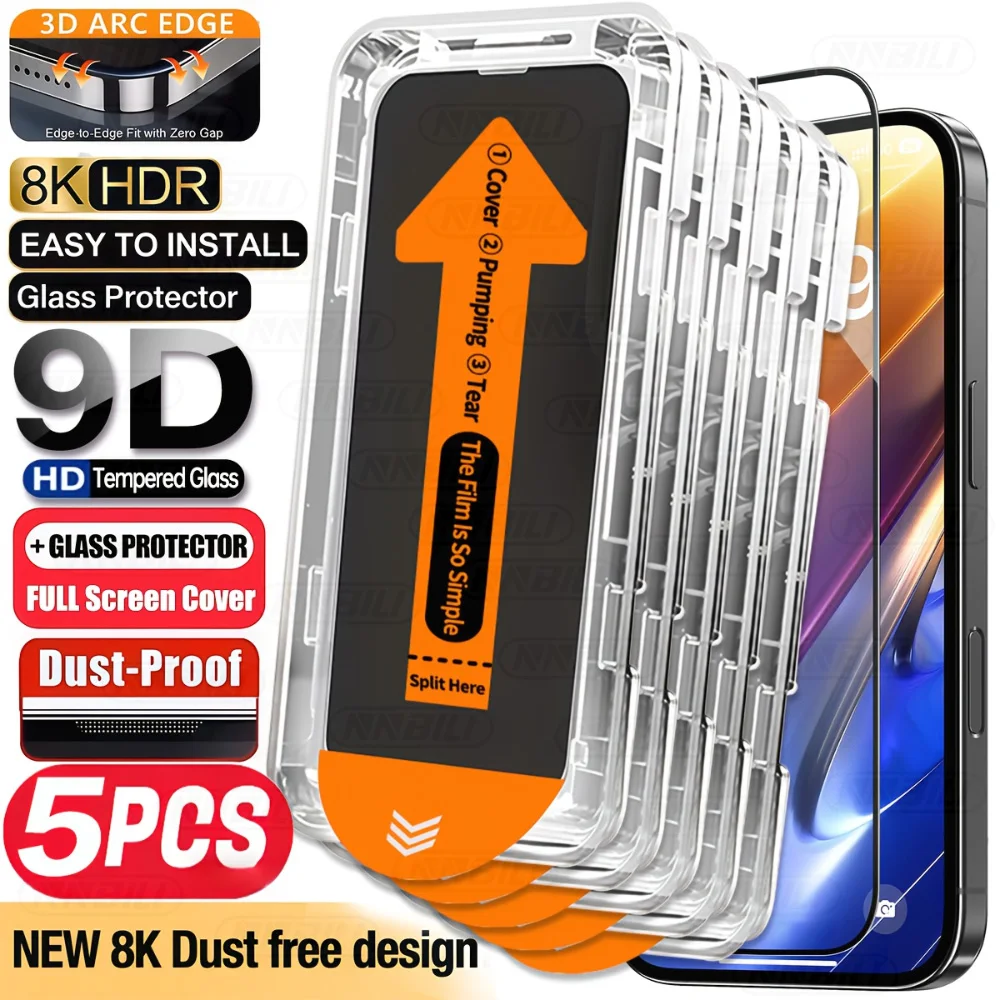 NNBILI 5 Stück Oleophobe Beschichtung Staubfreier Einfach zu Installierender Displayschutz für iPhone 17 Pro Max 16 15 14 13 12 11 Pro Serie Image