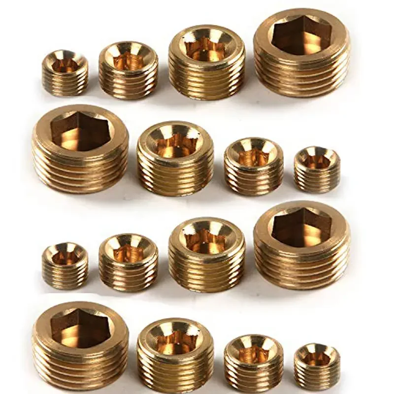 20 Stück Messing-Sechskantstopfen-Rohrverschraubungen, Sechskant-Gewindestopfen (1/8 "1/4" 3/8 "1/2" - je 5 Stück) Image