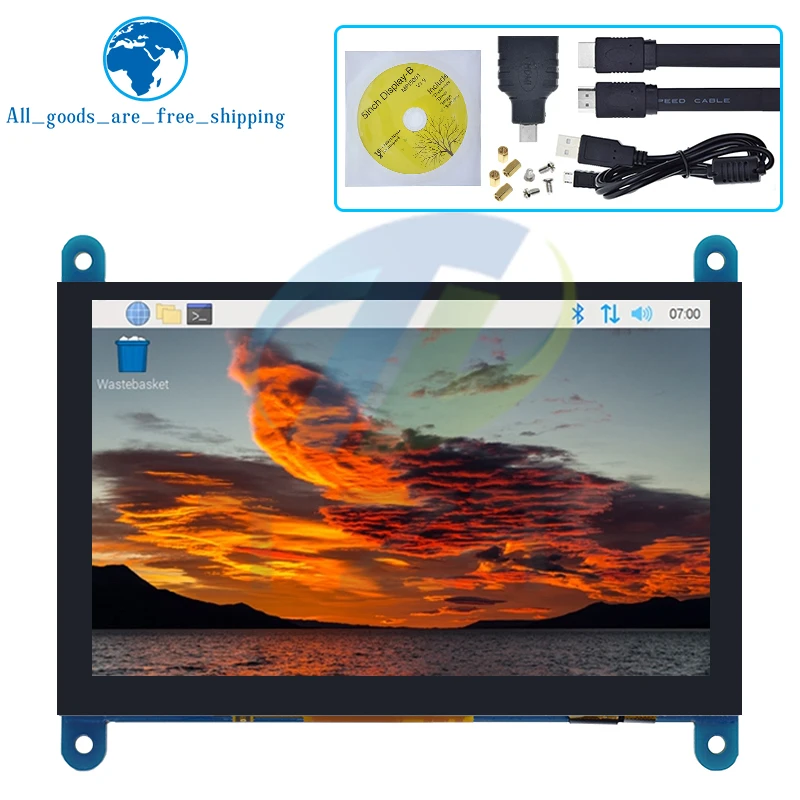 TZT 5 Zoll tragbarer Monitor HDMI 800 x 480 kapazitives Touchscreen-LCD-Display für Raspberry Pi 4 3B+/PC/Banana Pi / ESP32 Image
