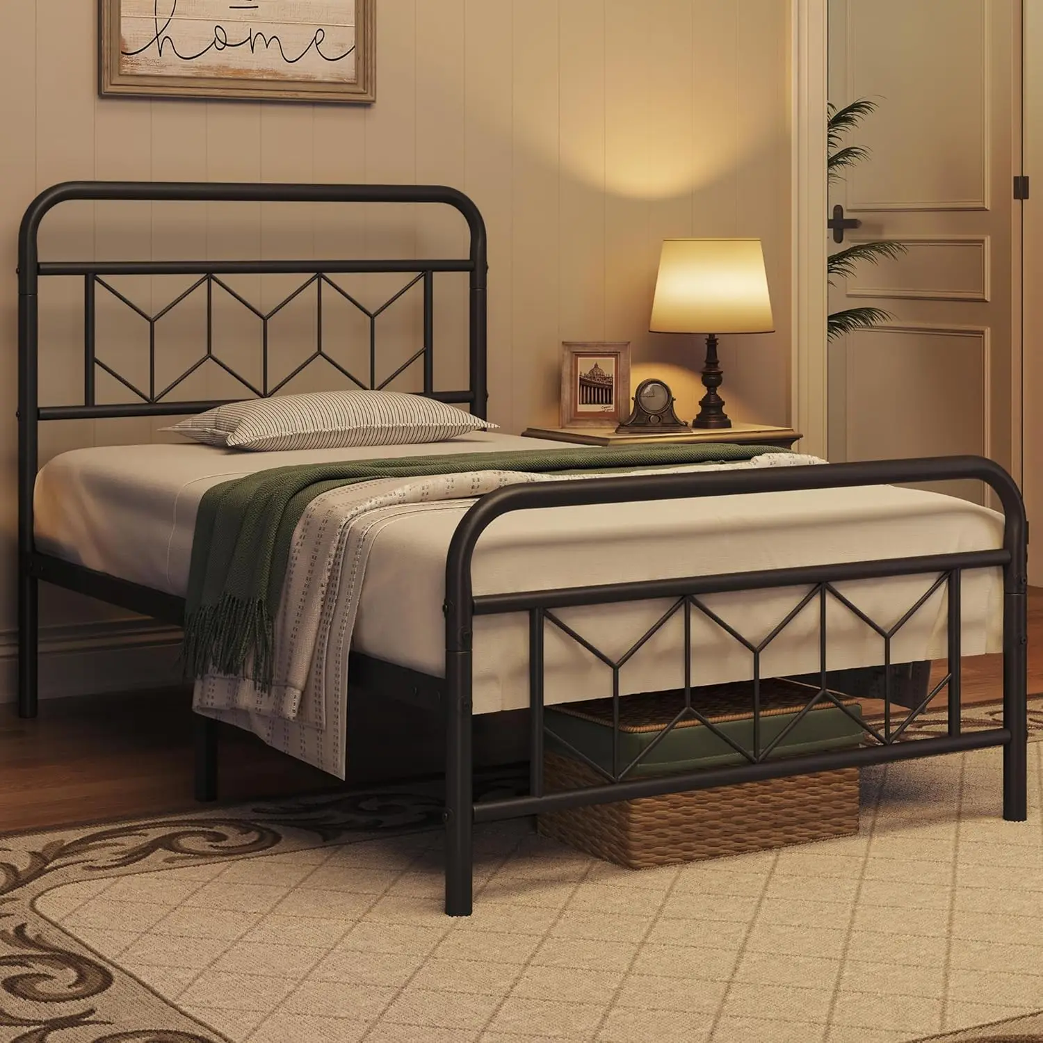 Metallbettrahmen, 90 x 200 cm, hohes Kopfteil, Lattenrost, Schlafzimmer, Gästezimmer, individuell gestaltet Image