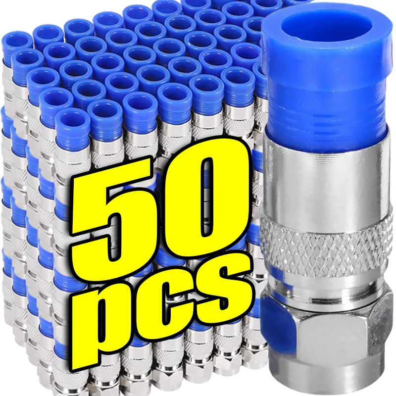 5/50x korrosionsbeständiger Edelstahl-Kompressionsstecker Rg6 F-Typ-Stecker für digitales Audio-Video-Breitband-Internetkabel Image