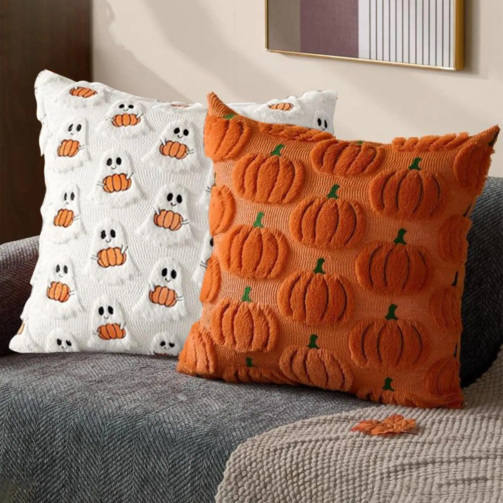 Halloween-Kissenbezug, Herbst-Kürbis-Geist-Kissenbezüge, Couch-Dekoration, 2-teilig, Heimdekoration, Halloween-Dekorationen für Sofa, Schlafzimmer, Wohnheim Image