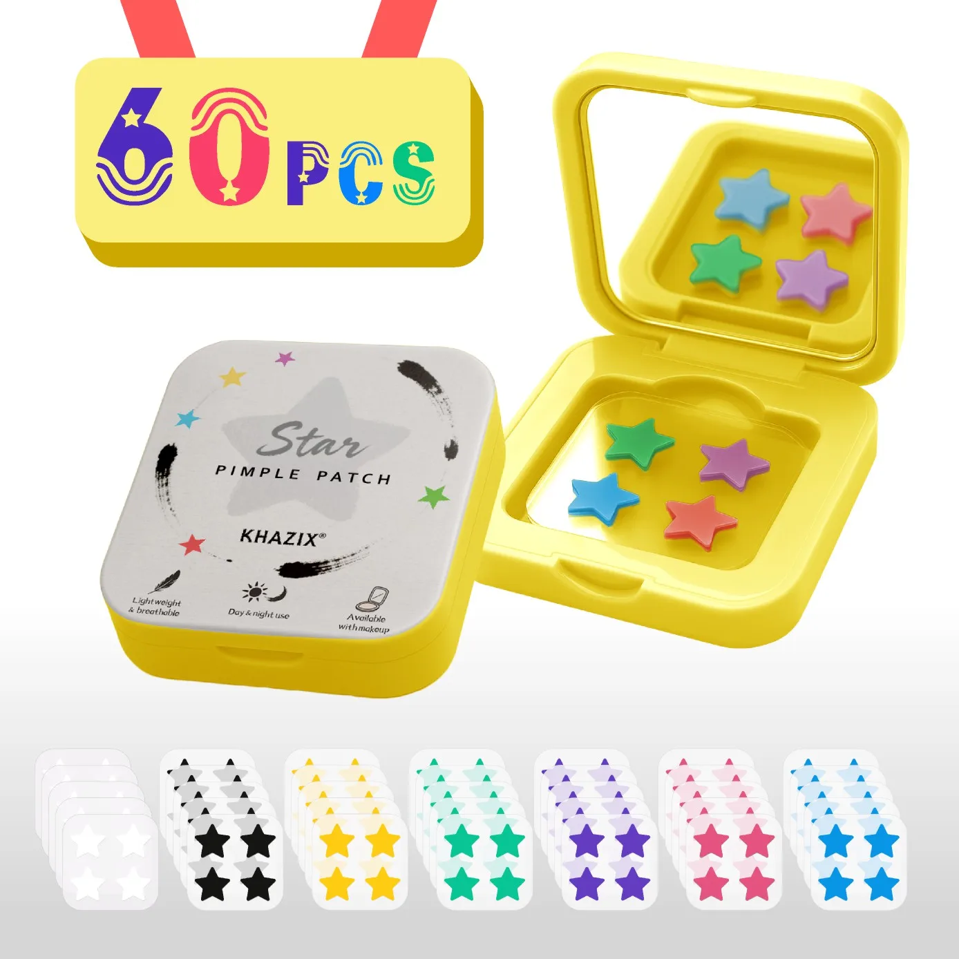 Die 60-teilige kleine Spiegelbox-Verpackung ist bequem zu tragen. Es enthält Akne-Pflaster, Akne-Abdeckungspflaster und Hydrokolloid-Akne Image