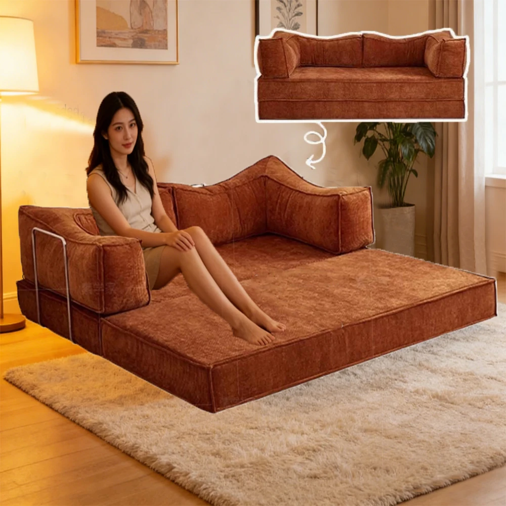 Klappbares Schlafsofa, Multifunktionales Modulares Kompressionssofa für Wohnzimmer, Schlafzimmer, Retro-Stil Faulenzer-Sofa Image
