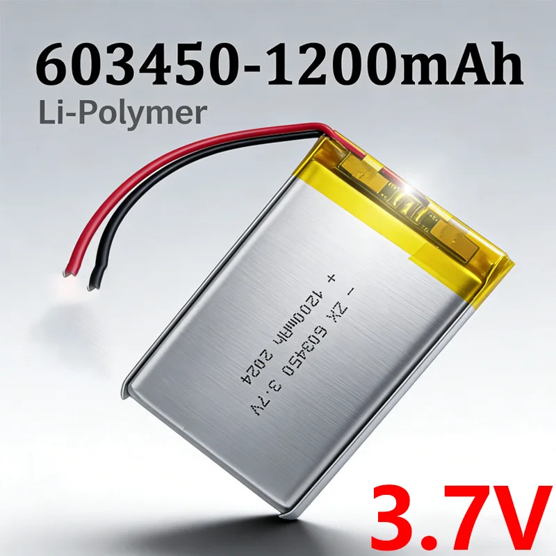 603450 3,7 V 1200 mAh Lithium-Polymer-LiPo-Akku mit JST PH 2,0 mm 2-poligem Stecker für MP3, Laptop, PC, Kamera, GPS Image