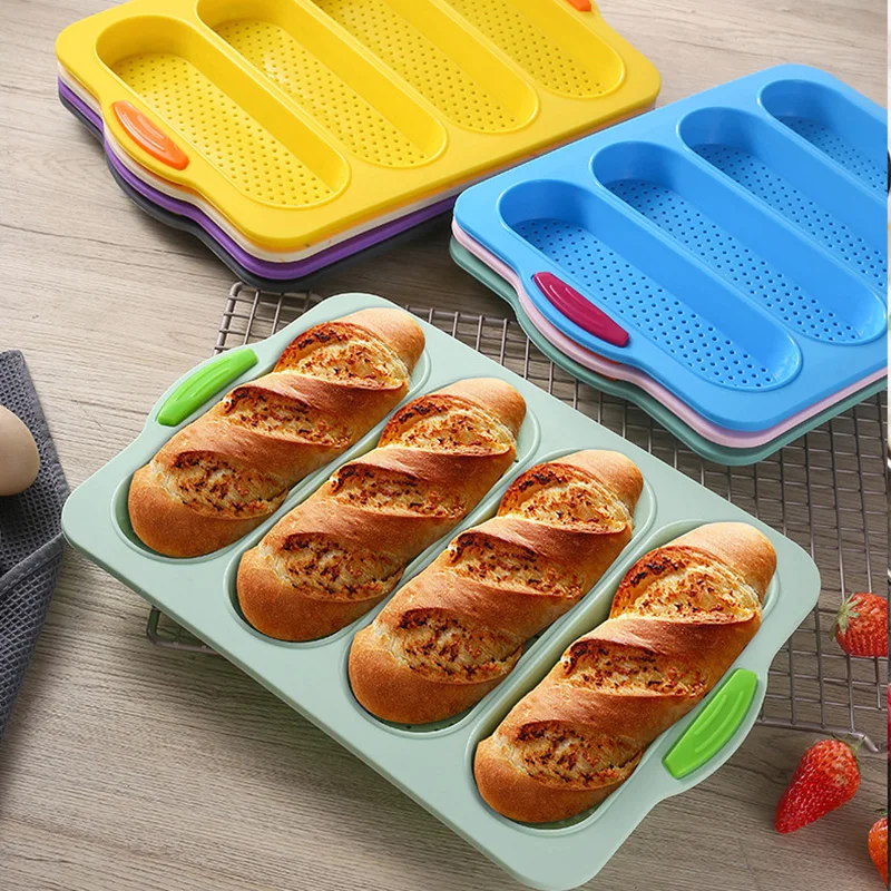 1PCS 4 Grids Silicone Mold French Bread Baking Mold Bread Baking Tray Nonstick Cake Baguette Mold Pans Bread Baking Tools Image
