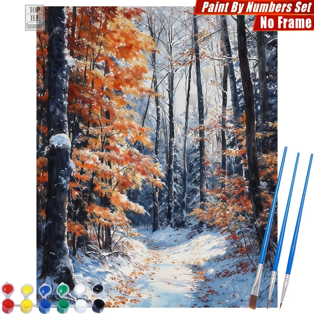 Winterwald-Schnee-Digital-Ölfarben-Set – Wald, ruhig, malerisch, Raumdekoration, Thanksgiving-Geschenk für Oma