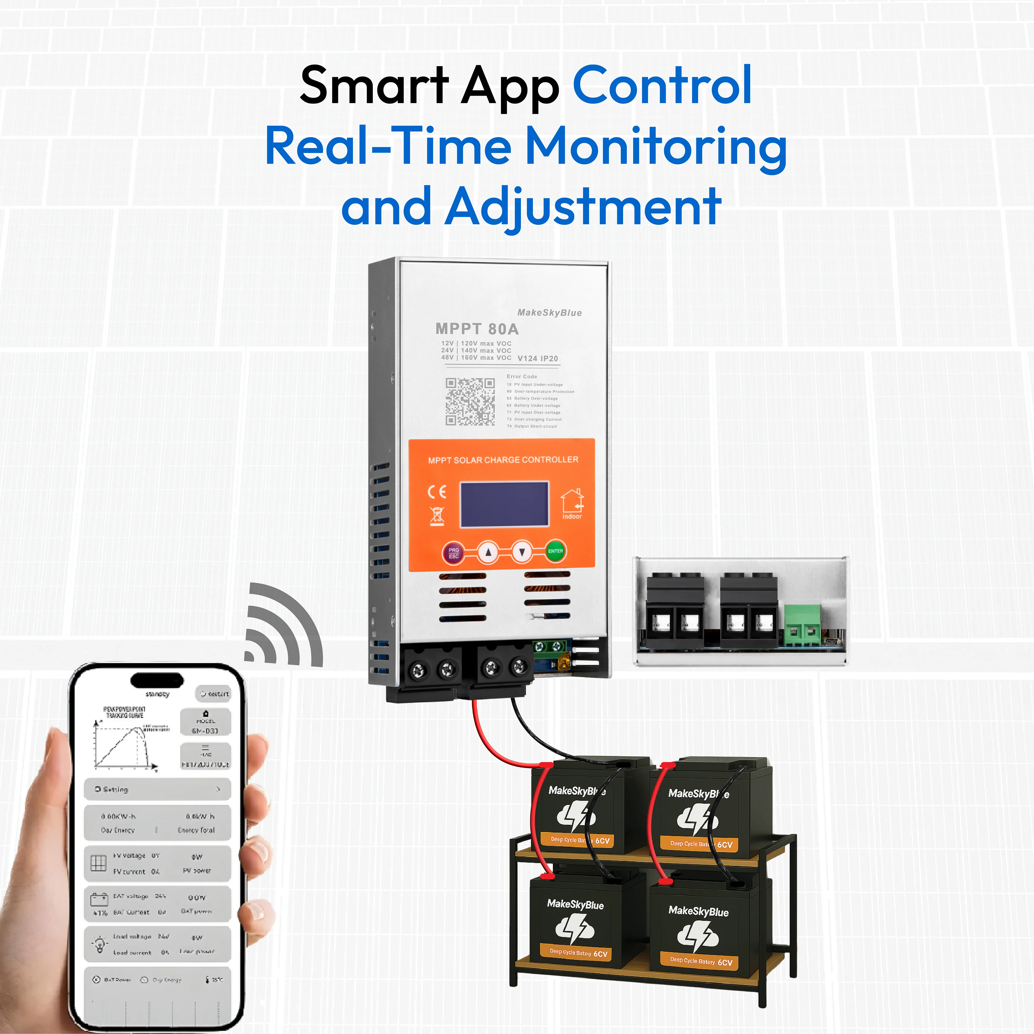 80 A mit WiFi MPPT Solarladeregler, 12 V/24 V/48 V automatisch, kompatibel mit Lithium, LiFePO4, AGM Image