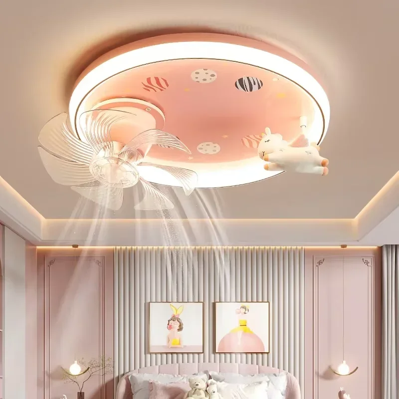 2025 Moderne Kinderzimmer Deckenventilator Licht Cartoon Mond Astronaut Deckenleuchte Junge Mädchen Schlafzimmer Kindergarten Studie Kronleuchter Decke Li