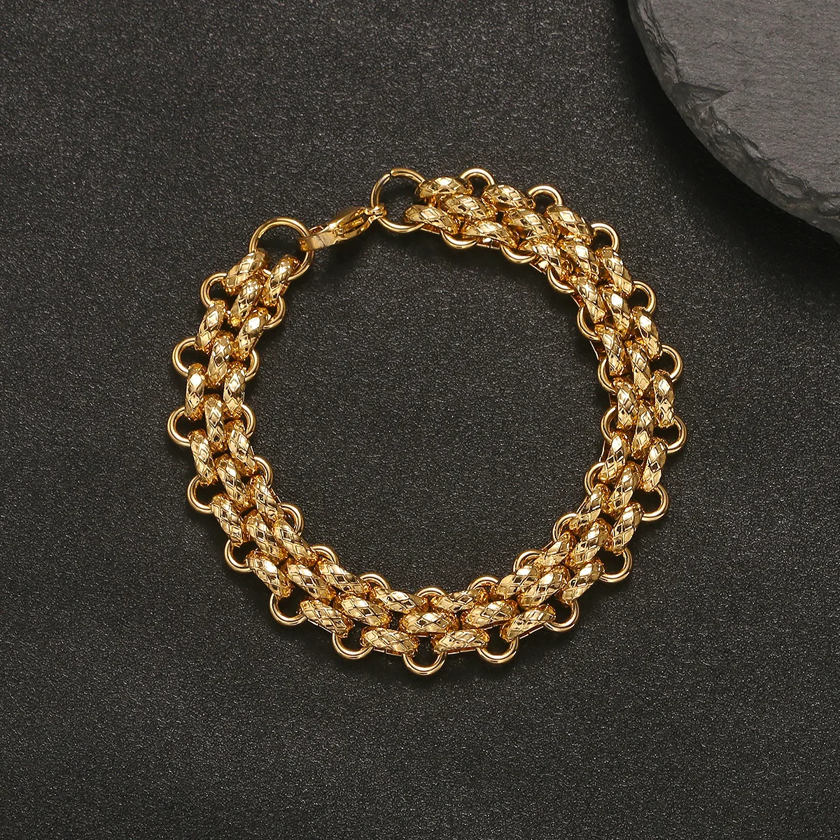 Bracciale da uomo alla moda bracciale a maglie a catena in acciaio inossidabile oro 18K stile americano europeo