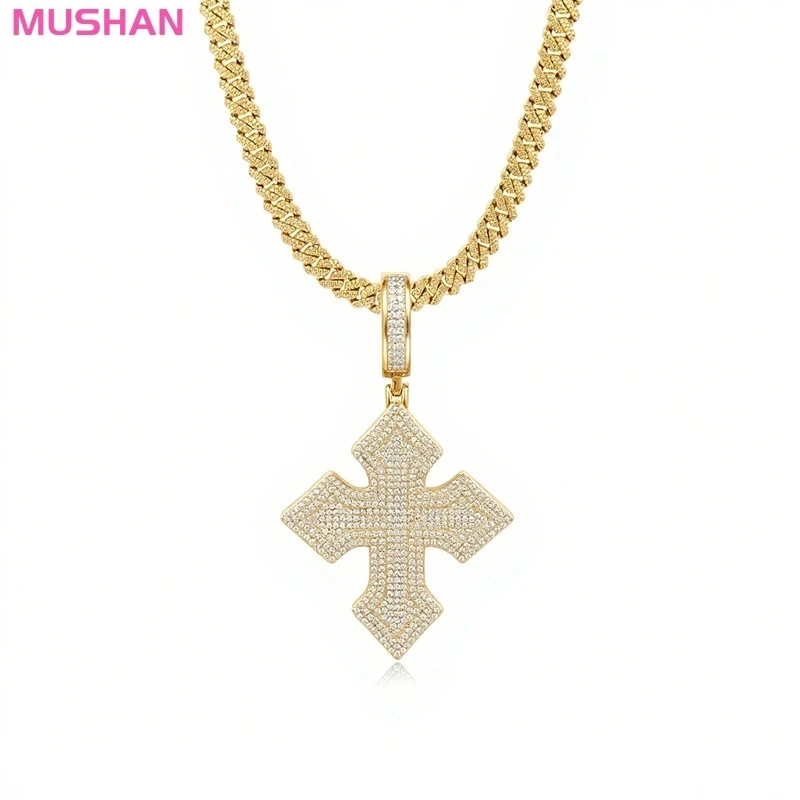 MUSHAN fabbrica di gioielli donna uomo Hip Hop lusso VVS Moissanite diamanti ciondoli a croce 925 argento Sterling ciondolo gioielli