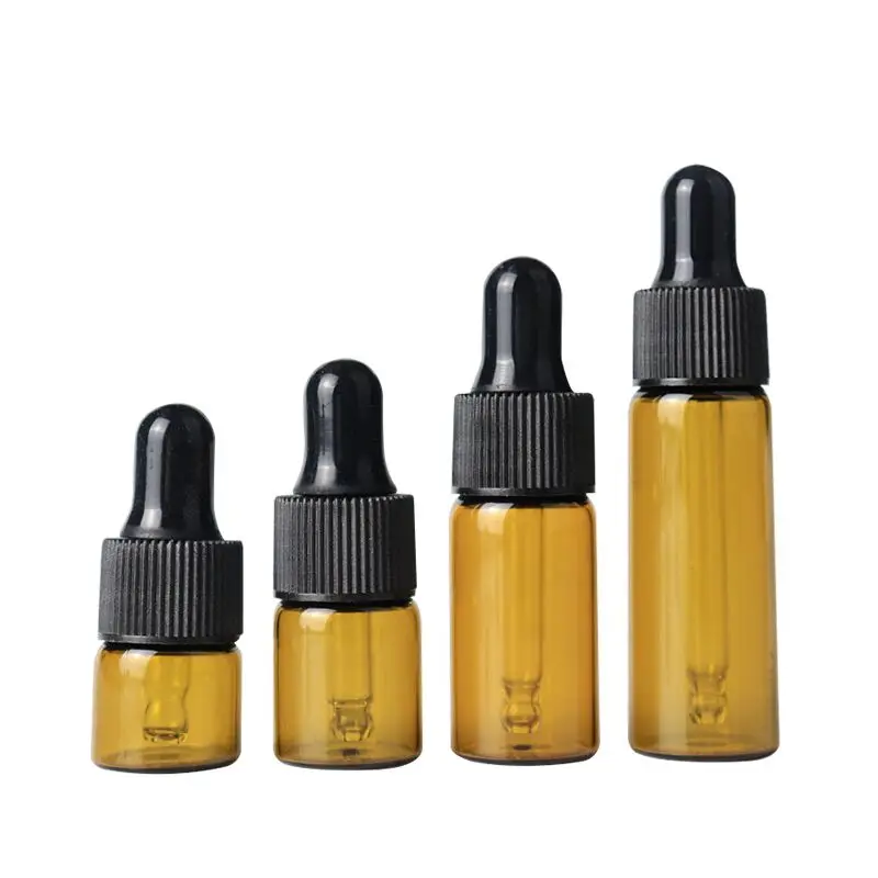Fabbrica 1ml 2ml 3ml 5ml flacone contagocce in vetro ambrato trasparente per la cura della pelle crema olio essenziale con contagocce sigillante